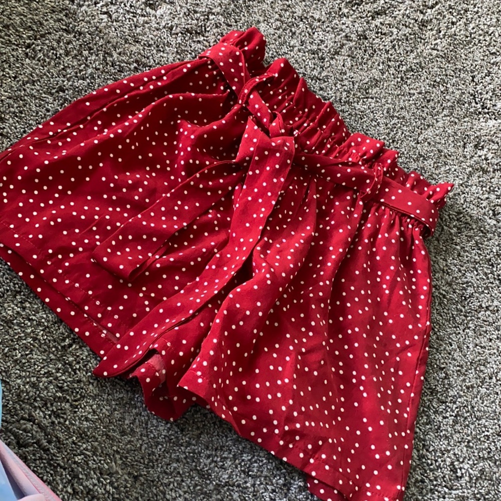Red paper bag waist shorts